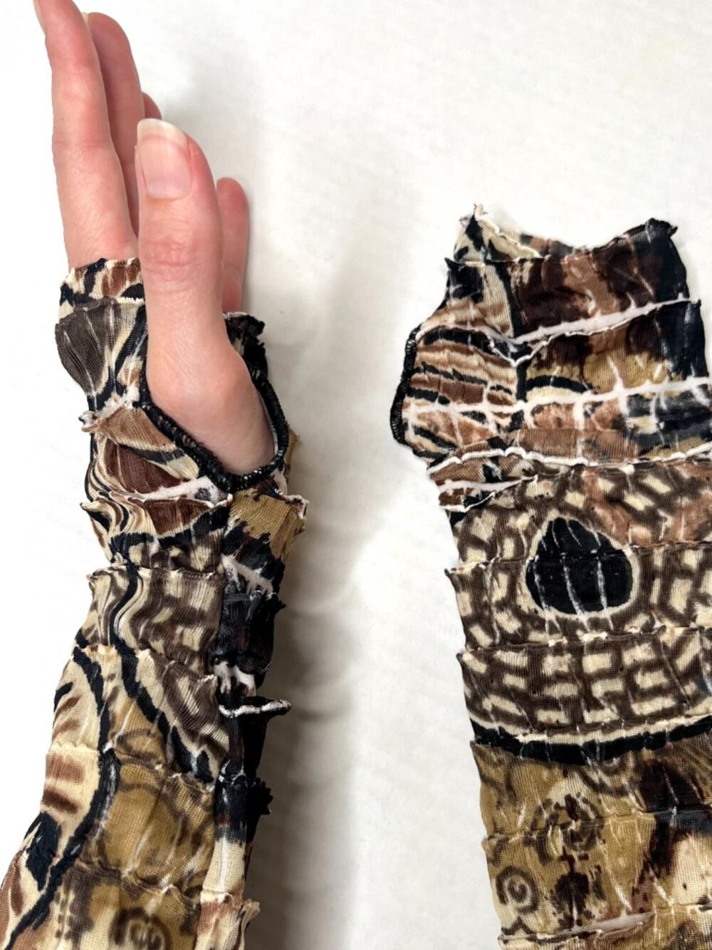 Brown Mummy Arm Warmers Womens Bandage Gloves Apocalypse Leopard Ankara Fabric - Picture 4 of 8